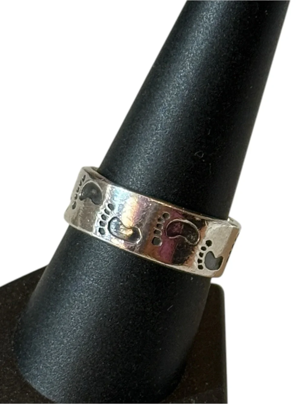 Vintage Footprints 925 Sterling Silver Wide Band Ring, size 9.5, Unisex - Picture 6 of 8